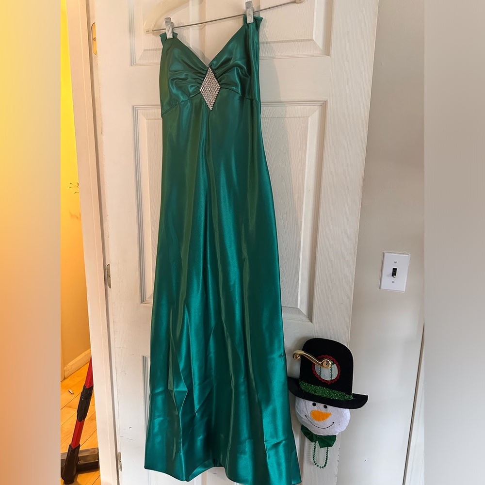 Green halter floor length dress